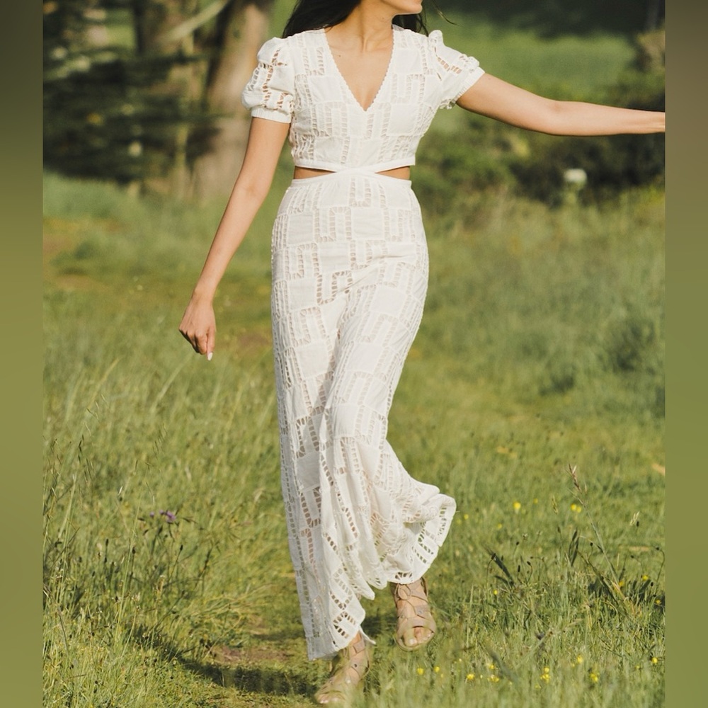 BA&SH White Ava Patchwork Lace Cut Out Maxi Dress